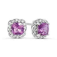 Sterling Silver Created Pink and Created White Sapphire Stud Earrings