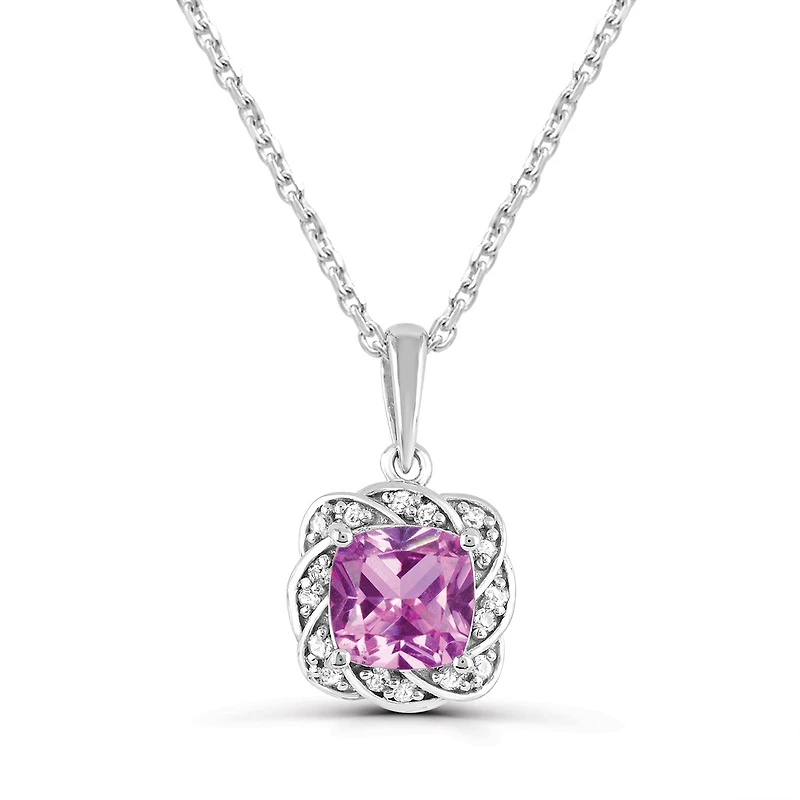 Sterling Silver Created Pink & Created White Sapphire 18" Pendant