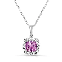 Sterling Silver Created Pink & Created White Sapphire 18" Pendant