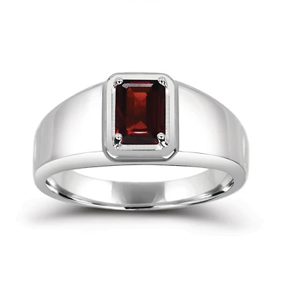 Sterling Silver Garnet Men's Ring