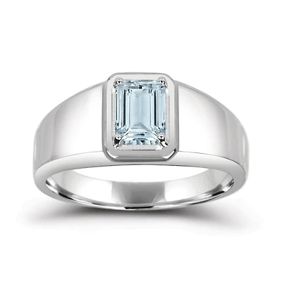 Sterling Silver Aquamarine Men's Ring
