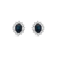 Sterling Silver Blue Sapphire & White Zircon Halo Earrings