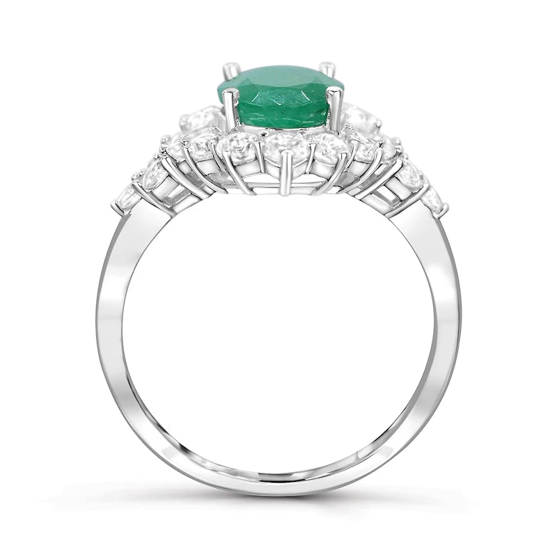Sterling Silver Emerald & White Zircon Halo Ring