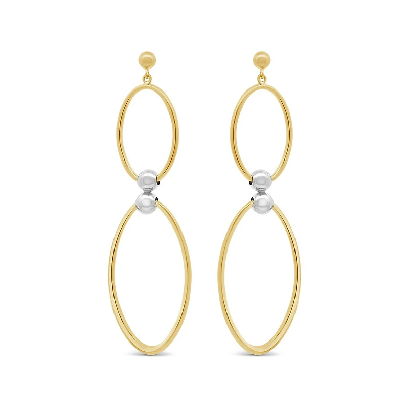 10K Two Tone Gold Oval Drop Earrings