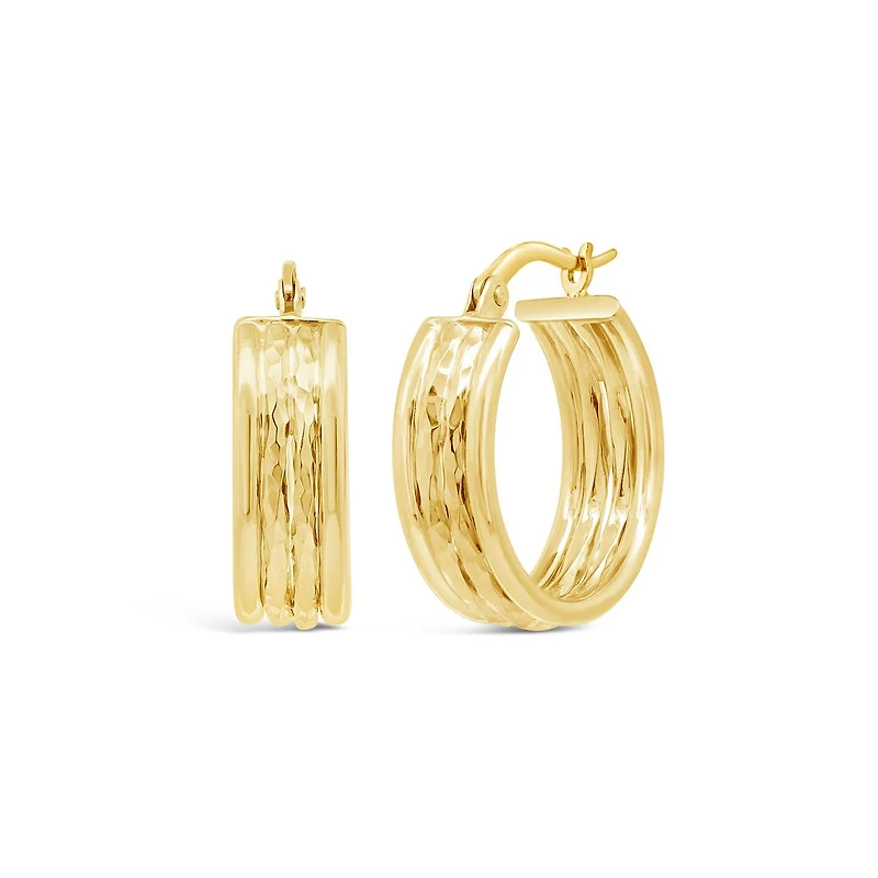 10K Yellow Gold Hammered Diamond Cut Hoop Earrings