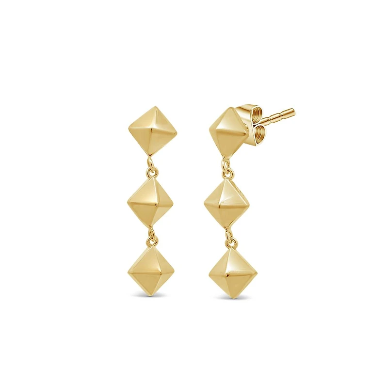 14K Yellow Gold Geometric Drop Earrings