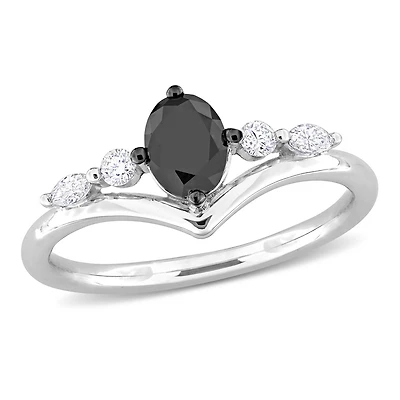 Julianna B 14K White Gold 0.76CTW Black Oval Diamond Fashion Ring