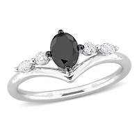 Julianna B 14K White Gold 0.76CTW Black Oval Diamond Fashion Ring