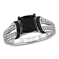 Julianna B 14K White Gold 2.32CTW Black Cushion Diamond Fashion Ring