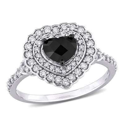 Julianna B 14K White Gold 1.24CTW Black Heart Diamond Halo Ring