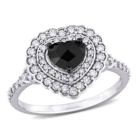 Julianna B 14K White Gold 1.24CTW Black Heart Diamond Halo Ring