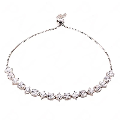 Sterling Silver Cubic Zirconia Bolo Adjustable Bracelet