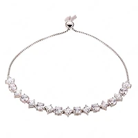 Sterling Silver Cubic Zirconia Bolo Adjustable Bracelet