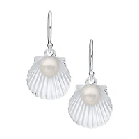 Sterling Silver Cultured Pearl Scallop Drop Earrings