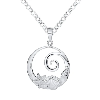 Sterling Silver Sea Life Drop Pendant 18