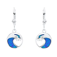 Sterling Silver Created Blue Opal Wave Drop Earrings