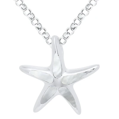 Sterling Silver Mother of Pearl Starfish Pendant 18