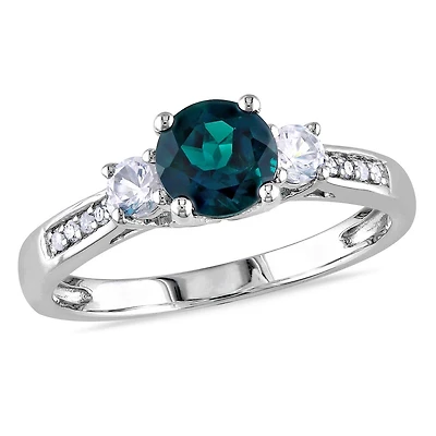 Julianna B 10K White Gold Created Emerald, Sapphire & Diamond Ring