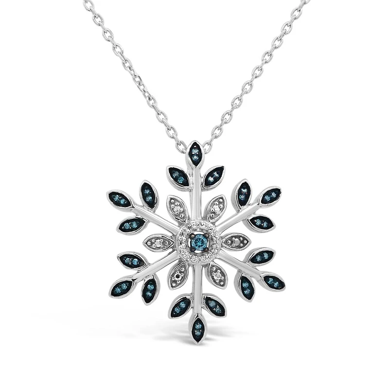 Blue & White Diamond Snowflake Pendant in Sterling Silver