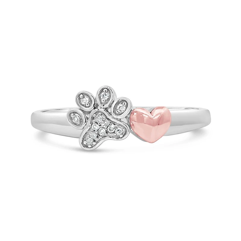 Charming Friends Diamond Paw Heart Ring Sterling Silver & 10k Rose Gold