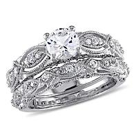 Julianna B 10K White Gold Created Sapphire & Diamond Bridal Set