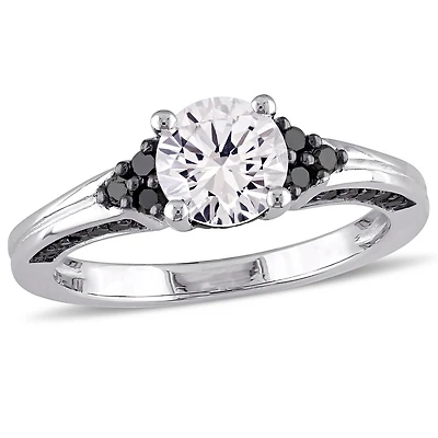 JULIANNA B Sterling Silver Created White Sapphire & Black Diamond Ring
