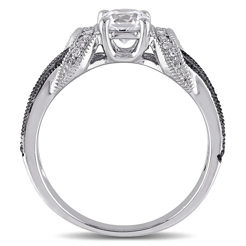 JULIANNA B Sterling Silver Created White Sapphire, Black & Diamond Ring