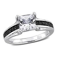 Julianna B Sterling Silver Created White Sapphire & Black Diamond Ring