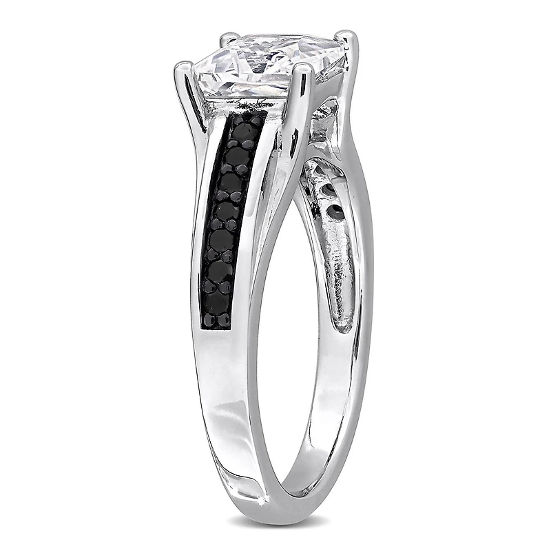 Julianna B Sterling Silver Created White Sapphire & Black Diamond Ring