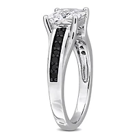 Julianna B Sterling Silver Created White Sapphire & Black Diamond Ring