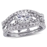 JULIANNA B 10K White Gold Created Sapphire & Diamond Bridal Set