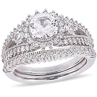 JULIANNA B 10K White Gold Created Sapphire & Diamond Bridal Set