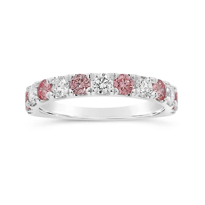 New Brilliance Lab Grown 1.00CTW Pink & White Diamond Band in 14K White Gold