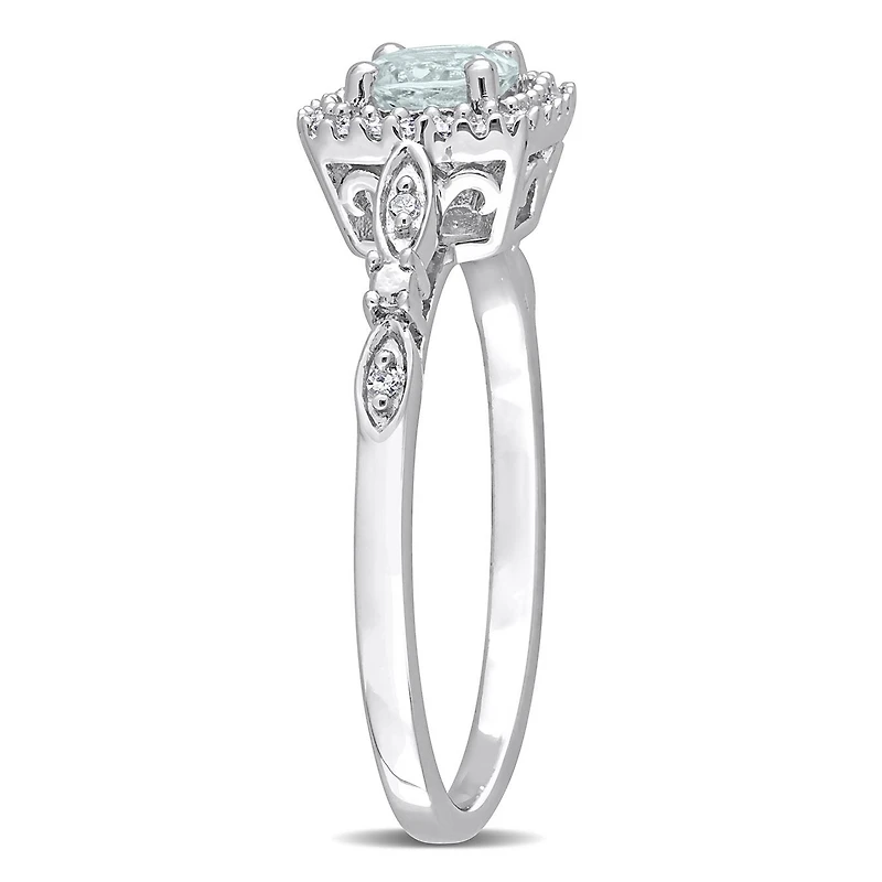JULIANNA B Sterling Silver Aquamarine & Diamond Halo Ring
