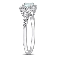 JULIANNA B Sterling Silver Aquamarine & Diamond Halo Ring