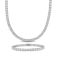 Julianna B Sterling Silver Created White Sapphire Tennis Bracelet Necklace Set