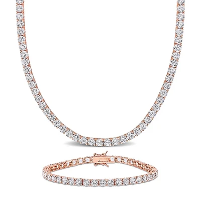 Julianna B Rose Plated Sterling Silver Created White Sapphire 18" Set