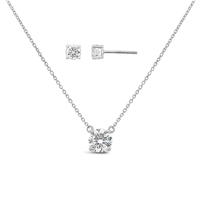 New Brilliance Lab Grown 1.00CTW Diamond Pendant & Earrings in 10K White Gold