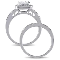 JULIANNA B Sterling Silver Cubic Zirconia Halo Bridal Set