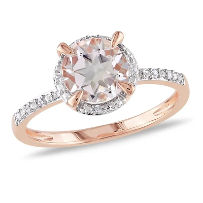 Julianna B 10K Rose Gold Morganite & Diamond Halo Ring
