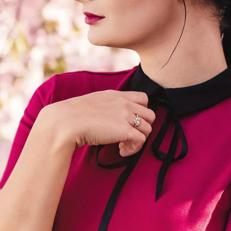 Julianna B 10K Rose Gold Morganite & Diamond Halo Ring