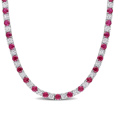 Julianna B Sterling Silver Created Ruby & Created White Sapphire Necklace 17