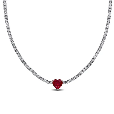 Julianna B Sterling Silver Created Ruby & Created White Sapphire Necklace 17