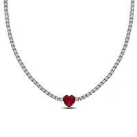 Julianna B Sterling Silver Created Ruby & Created White Sapphire Necklace 17