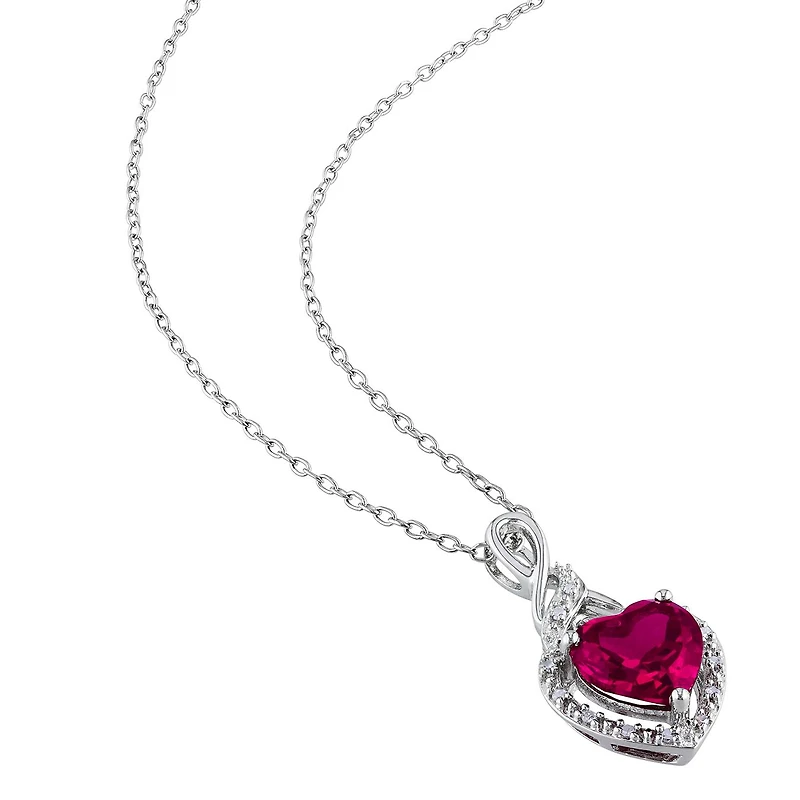 Julianna B Sterling Silver Created Ruby & Diamond Earring and 18" Pendant Set