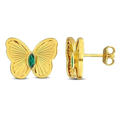 Julianna B Yellow Plated Sterling Silver Created Emerald Butterfly Earrings