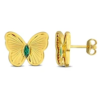 Julianna B Yellow Plated Sterling Silver Created Emerald Butterfly Earrings