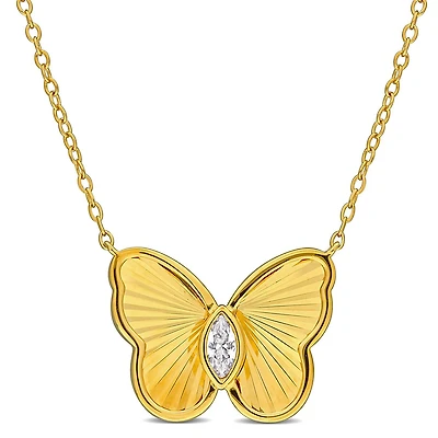 Julianna B Yellow Plated Sterling Silver Created White Sapphire 17" Necklace