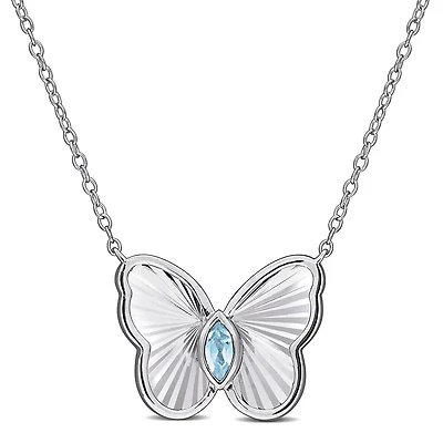 JULIANNA B Sterling Silver Blue Topaz Butterfly 17" Pendant