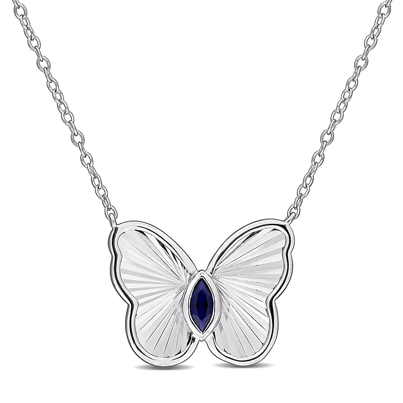 Julianna B Sterling Silver Created Sapphire Butterfly 17" Pendant